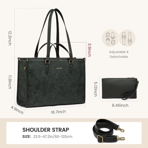 LOVEVOOK 15.6 Inch Laptop Bag for Women With Clutch - Vintage Leather Tote, Computer Purse, Briefcase Shoulder Handbag for Business Office Teacher - Image 11