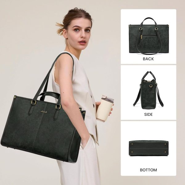 LOVEVOOK 15.6 Inch Laptop Bag for Women With Clutch - Vintage Leather Tote, Computer Purse, Briefcase Shoulder Handbag for Business Office Teacher - Image 14