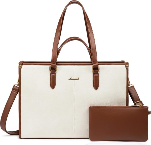 LOVEVOOK 15.6 Inch Laptop Bag for Women With Clutch - Vintage Leather Tote, Computer Purse, Briefcase Shoulder Handbag for Business Office Teacher - Image 18