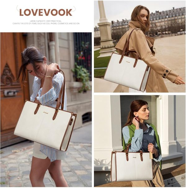 LOVEVOOK 15.6 Inch Laptop Bag for Women With Clutch - Vintage Leather Tote, Computer Purse, Briefcase Shoulder Handbag for Business Office Teacher - Image 19