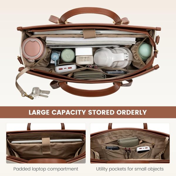 LOVEVOOK 15.6 Inch Laptop Bag for Women With Clutch - Vintage Leather Tote, Computer Purse, Briefcase Shoulder Handbag for Business Office Teacher - Image 21