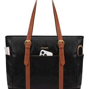 LOVEVOOK Laptop Tote Bag for Women,Vintage Leather Work Tote Bag for Women, 15.6 Inch Computer Briefcase Bag,Waterproof Teacher Business Office