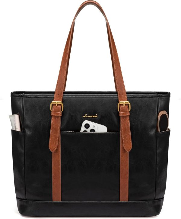 LOVEVOOK Laptop Tote Bag for Women,Vintage Leather Work Tote Bag for Women, 15.6 Inch Computer Briefcase Bag,Waterproof Teacher Business Office