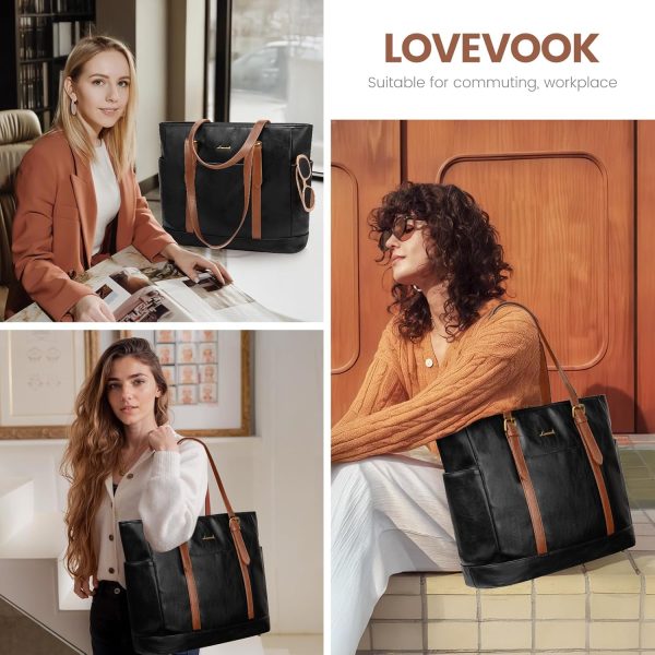 LOVEVOOK Laptop Tote Bag for Women,Vintage Leather Work Tote Bag for Women, 15.6 Inch Computer Briefcase Bag,Waterproof Teacher Business Office - Image 6