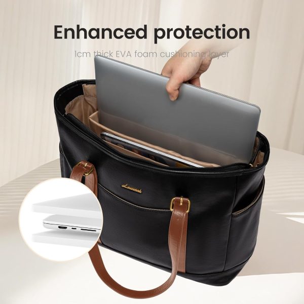 LOVEVOOK Laptop Tote Bag for Women,Vintage Leather Work Tote Bag for Women, 15.6 Inch Computer Briefcase Bag,Waterproof Teacher Business Office - Image 8