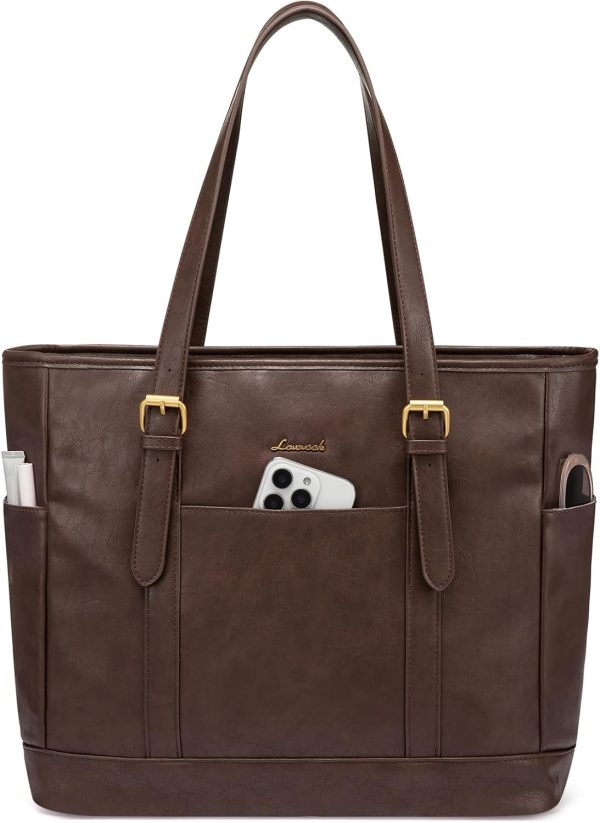 LOVEVOOK Laptop Tote Bag for Women,Vintage Leather Work Tote Bag for Women, 15.6 Inch Computer Briefcase Bag,Waterproof Teacher Business Office - Image 9