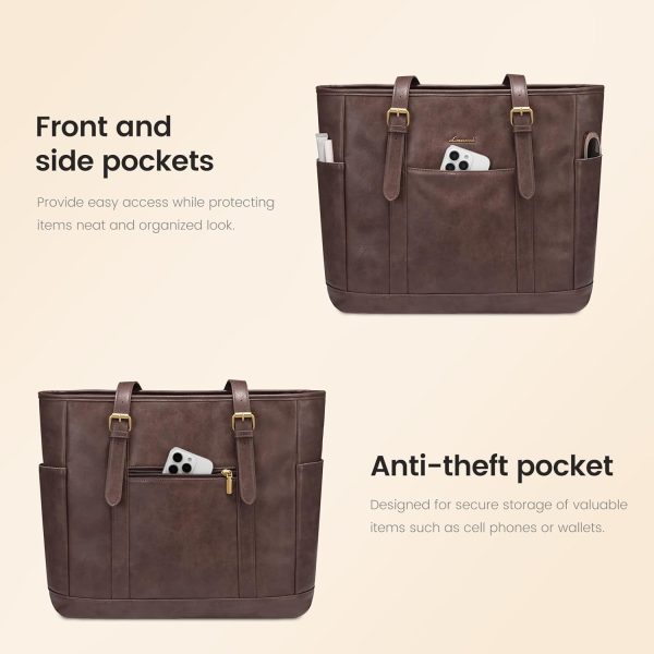 LOVEVOOK Laptop Tote Bag for Women,Vintage Leather Work Tote Bag for Women, 15.6 Inch Computer Briefcase Bag,Waterproof Teacher Business Office - Image 12
