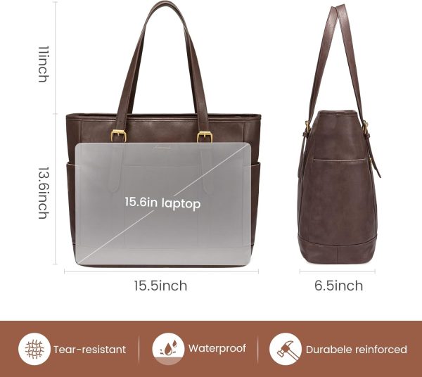 LOVEVOOK Laptop Tote Bag for Women,Vintage Leather Work Tote Bag for Women, 15.6 Inch Computer Briefcase Bag,Waterproof Teacher Business Office - Image 13