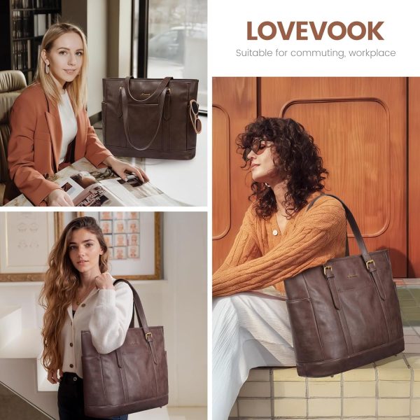 LOVEVOOK Laptop Tote Bag for Women,Vintage Leather Work Tote Bag for Women, 15.6 Inch Computer Briefcase Bag,Waterproof Teacher Business Office - Image 14