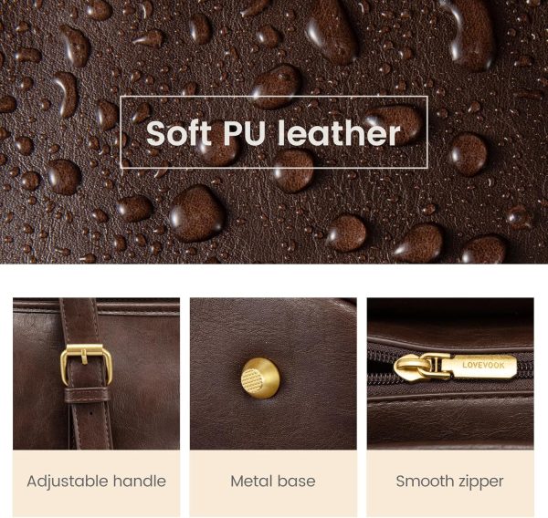 LOVEVOOK Laptop Tote Bag for Women,Vintage Leather Work Tote Bag for Women, 15.6 Inch Computer Briefcase Bag,Waterproof Teacher Business Office - Image 15