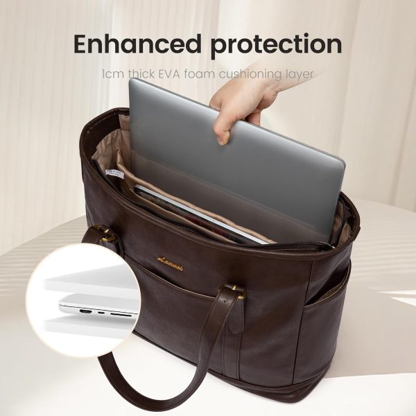LOVEVOOK Laptop Tote Bag for Women,Vintage Leather Work Tote Bag for Women, 15.6 Inch Computer Briefcase Bag,Waterproof Teacher Business Office - Image 16