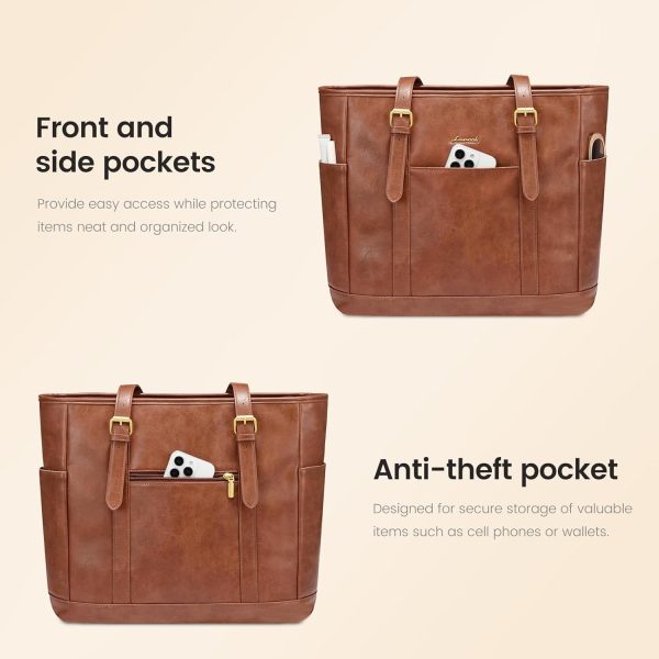 LOVEVOOK Laptop Tote Bag for Women,Vintage Leather Work Tote Bag for Women, 15.6 Inch Computer Briefcase Bag,Waterproof Teacher Business Office - Image 20