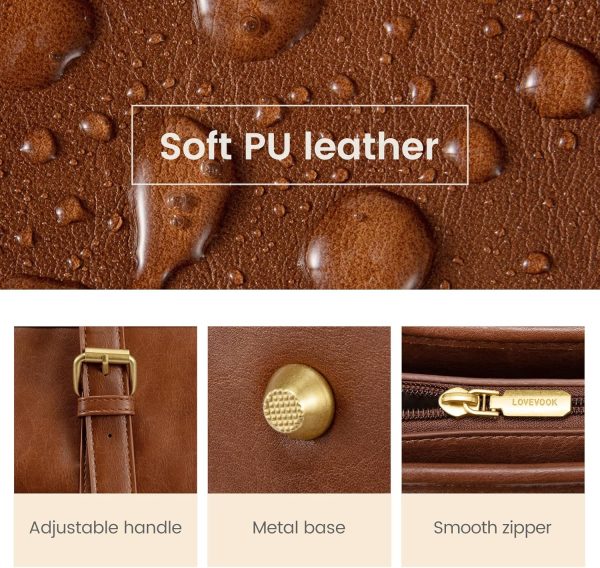 LOVEVOOK Laptop Tote Bag for Women,Vintage Leather Work Tote Bag for Women, 15.6 Inch Computer Briefcase Bag,Waterproof Teacher Business Office - Image 23