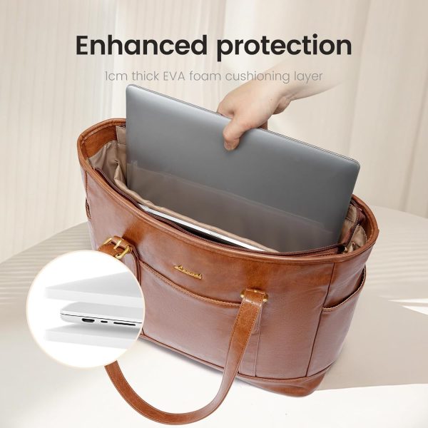 LOVEVOOK Laptop Tote Bag for Women,Vintage Leather Work Tote Bag for Women, 15.6 Inch Computer Briefcase Bag,Waterproof Teacher Business Office - Image 24