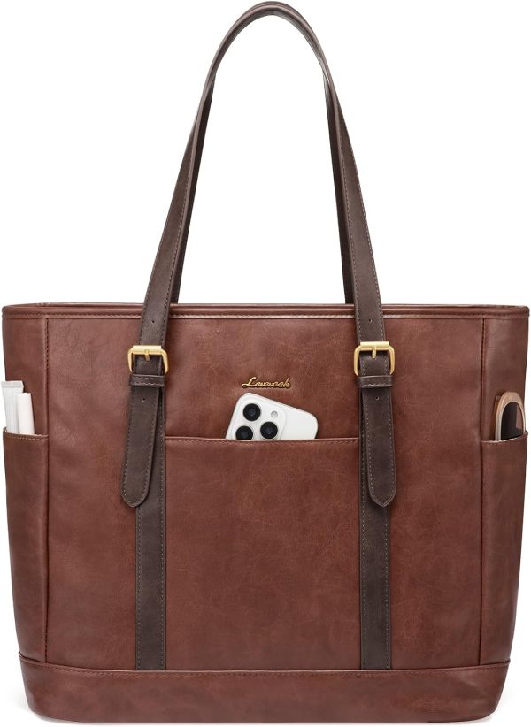 LOVEVOOK Laptop Tote Bag for Women,Vintage Leather Work Tote Bag for Women, 15.6 Inch Computer Briefcase Bag,Waterproof Teacher Business Office - Image 25