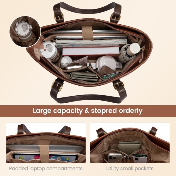 LOVEVOOK Laptop Tote Bag for Women,Vintage Leather Work Tote Bag for Women, 15.6 Inch Computer Briefcase Bag,Waterproof Teacher Business Office - Image 27