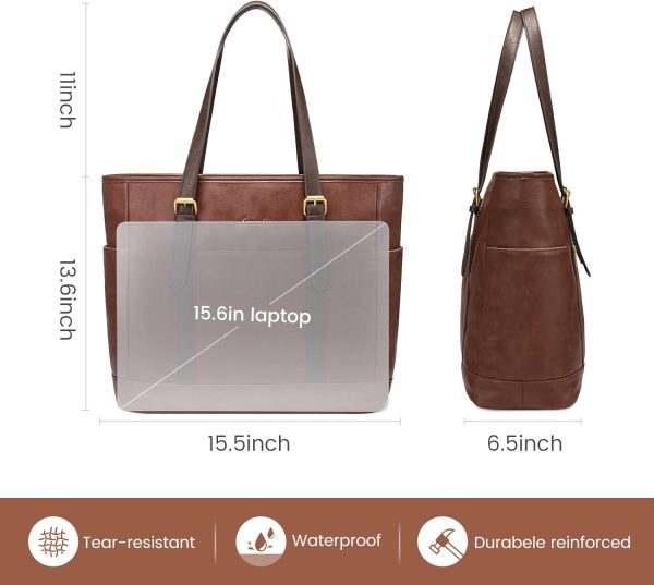 LOVEVOOK Laptop Tote Bag for Women,Vintage Leather Work Tote Bag for Women, 15.6 Inch Computer Briefcase Bag,Waterproof Teacher Business Office - Image 29
