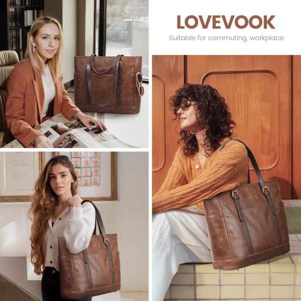 LOVEVOOK Laptop Tote Bag for Women,Vintage Leather Work Tote Bag for Women, 15.6 Inch Computer Briefcase Bag,Waterproof Teacher Business Office - Image 30