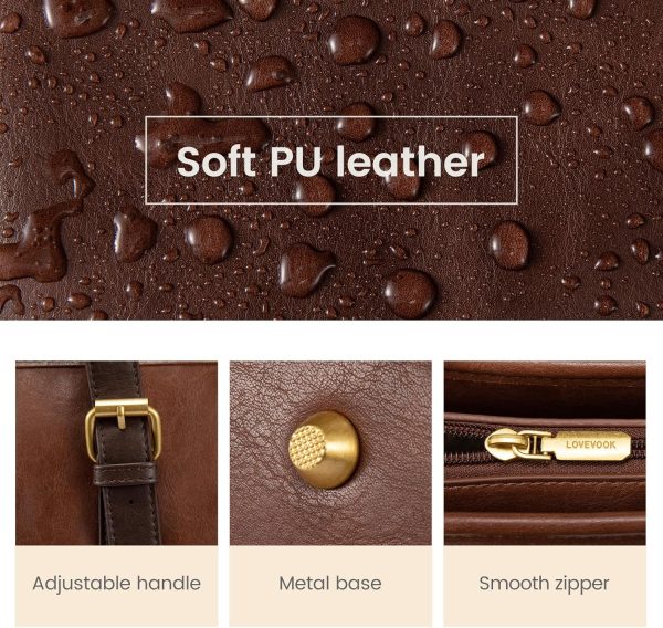 LOVEVOOK Laptop Tote Bag for Women,Vintage Leather Work Tote Bag for Women, 15.6 Inch Computer Briefcase Bag,Waterproof Teacher Business Office - Image 31