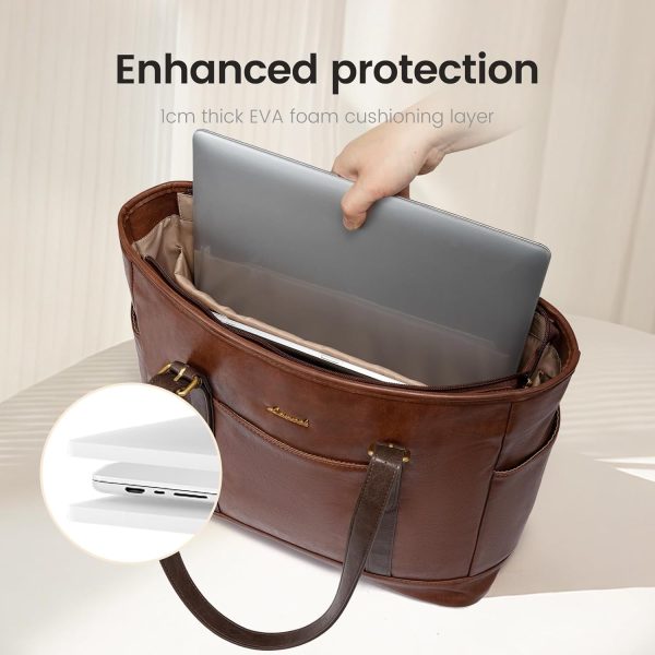 LOVEVOOK Laptop Tote Bag for Women,Vintage Leather Work Tote Bag for Women, 15.6 Inch Computer Briefcase Bag,Waterproof Teacher Business Office - Image 32