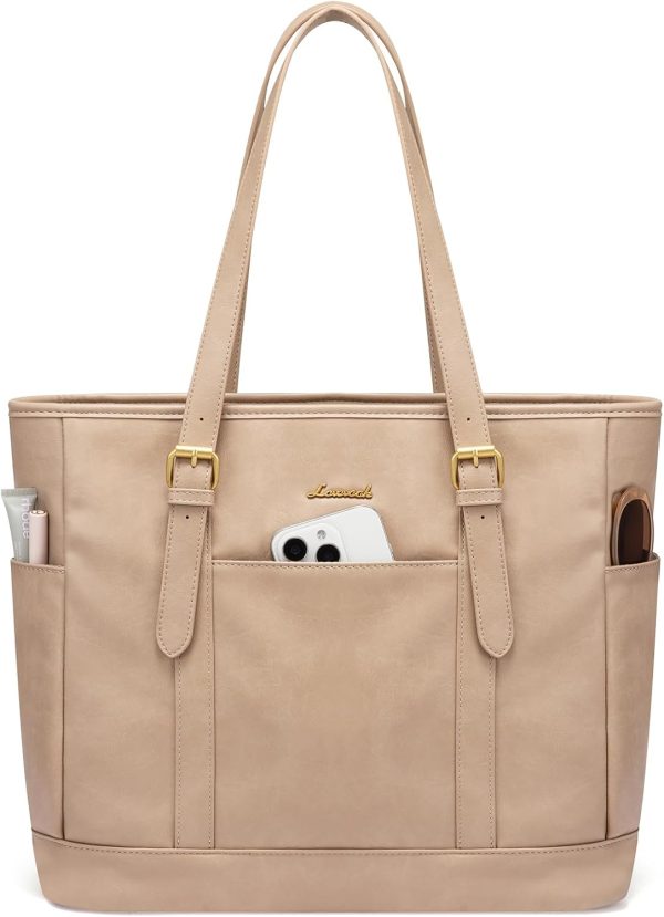 LOVEVOOK Laptop Tote Bag for Women,Vintage Leather Work Tote Bag for Women, 15.6 Inch Computer Briefcase Bag,Waterproof Teacher Business Office - Image 33