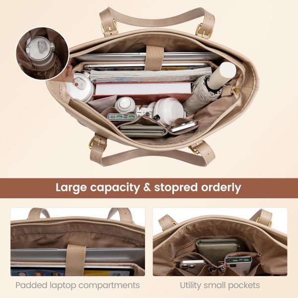 LOVEVOOK Laptop Tote Bag for Women,Vintage Leather Work Tote Bag for Women, 15.6 Inch Computer Briefcase Bag,Waterproof Teacher Business Office - Image 35