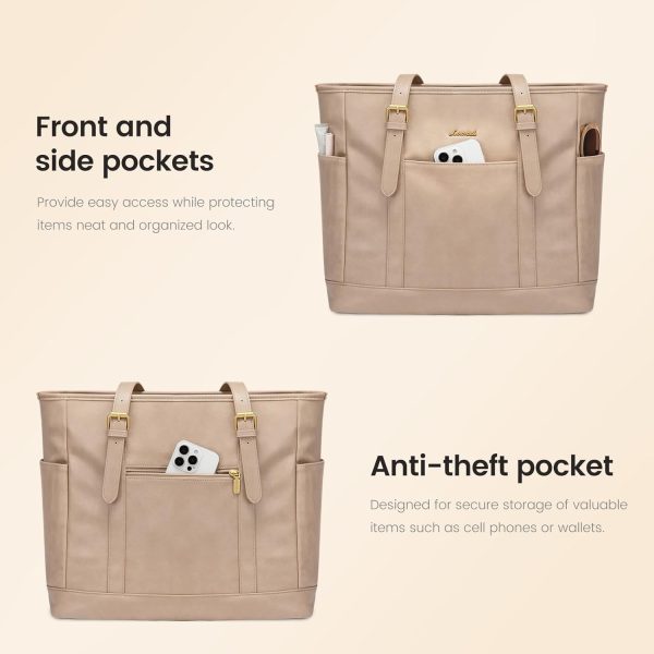 LOVEVOOK Laptop Tote Bag for Women,Vintage Leather Work Tote Bag for Women, 15.6 Inch Computer Briefcase Bag,Waterproof Teacher Business Office - Image 36
