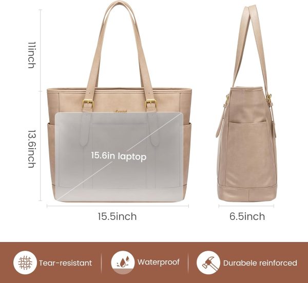 LOVEVOOK Laptop Tote Bag for Women,Vintage Leather Work Tote Bag for Women, 15.6 Inch Computer Briefcase Bag,Waterproof Teacher Business Office - Image 37