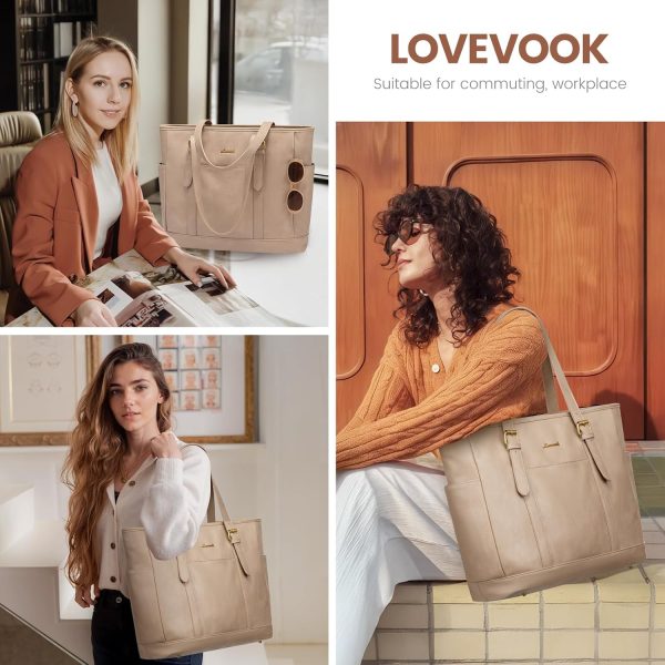 LOVEVOOK Laptop Tote Bag for Women,Vintage Leather Work Tote Bag for Women, 15.6 Inch Computer Briefcase Bag,Waterproof Teacher Business Office - Image 38