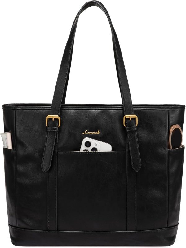 LOVEVOOK Laptop Tote Bag for Women,Vintage Leather Work Tote Bag for Women, 15.6 Inch Computer Briefcase Bag,Waterproof Teacher Business Office - Image 40
