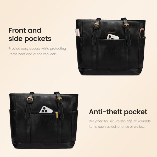 LOVEVOOK Laptop Tote Bag for Women,Vintage Leather Work Tote Bag for Women, 15.6 Inch Computer Briefcase Bag,Waterproof Teacher Business Office - Image 43