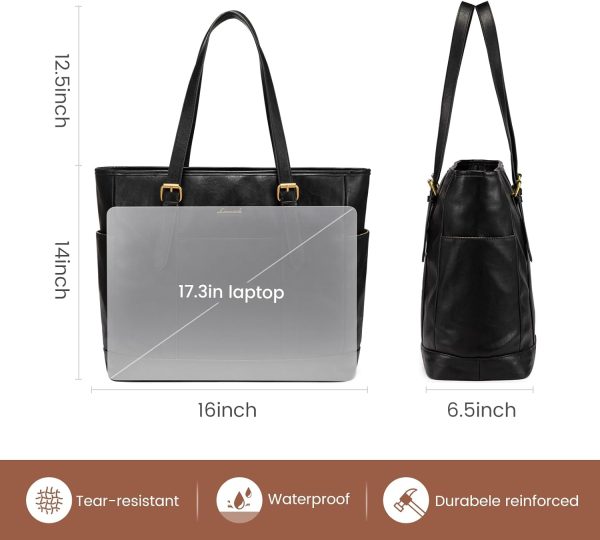 LOVEVOOK Laptop Tote Bag for Women,Vintage Leather Work Tote Bag for Women, 15.6 Inch Computer Briefcase Bag,Waterproof Teacher Business Office - Image 44