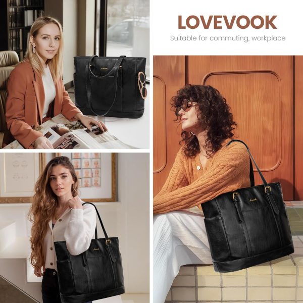 LOVEVOOK Laptop Tote Bag for Women,Vintage Leather Work Tote Bag for Women, 15.6 Inch Computer Briefcase Bag,Waterproof Teacher Business Office - Image 45