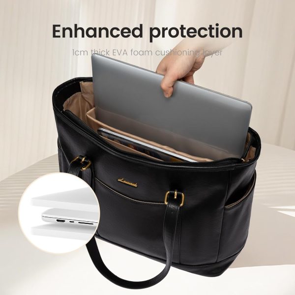 LOVEVOOK Laptop Tote Bag for Women,Vintage Leather Work Tote Bag for Women, 15.6 Inch Computer Briefcase Bag,Waterproof Teacher Business Office - Image 47