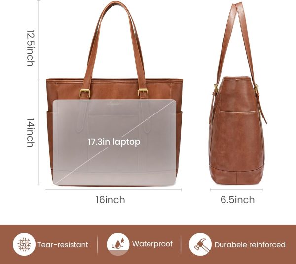 LOVEVOOK Laptop Tote Bag for Women,Vintage Leather Work Tote Bag for Women, 15.6 Inch Computer Briefcase Bag,Waterproof Teacher Business Office - Image 50