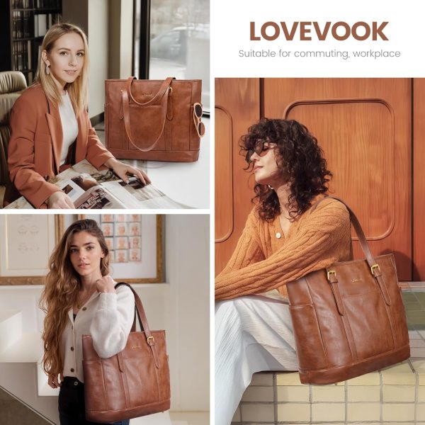 LOVEVOOK Laptop Tote Bag for Women,Vintage Leather Work Tote Bag for Women, 15.6 Inch Computer Briefcase Bag,Waterproof Teacher Business Office - Image 51
