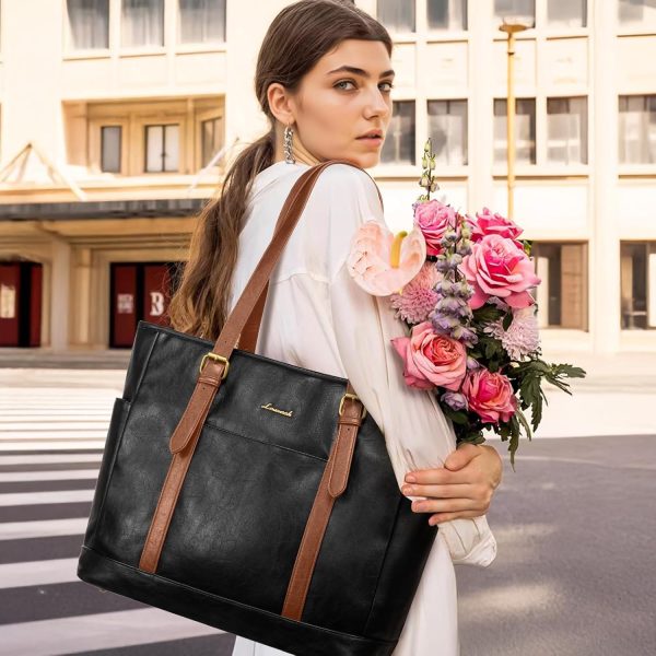 LOVEVOOK Laptop Tote Bag for Women,Vintage Leather Work Tote Bag for Women, 15.6 Inch Computer Briefcase Bag,Waterproof Teacher Business Office - Image 54