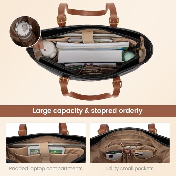 LOVEVOOK Laptop Tote Bag for Women,Vintage Leather Work Tote Bag for Women, 15.6 Inch Computer Briefcase Bag,Waterproof Teacher Business Office - Image 55