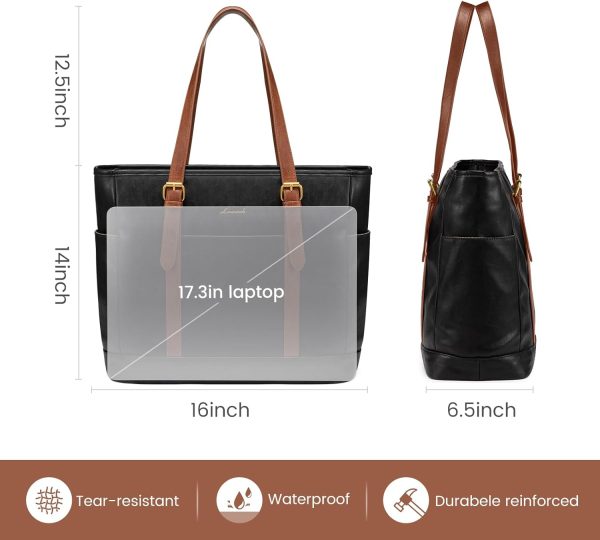 LOVEVOOK Laptop Tote Bag for Women,Vintage Leather Work Tote Bag for Women, 15.6 Inch Computer Briefcase Bag,Waterproof Teacher Business Office - Image 56