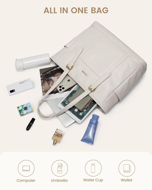 LOVEVOOK Laptop Tote Bag for Women,Vintage Leather Work Tote Bag for Women, 15.6 Inch Computer Briefcase Bag,Waterproof Teacher Business Office - Image 59
