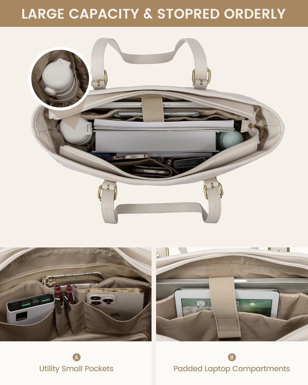 LOVEVOOK Laptop Tote Bag for Women,Vintage Leather Work Tote Bag for Women, 15.6 Inch Computer Briefcase Bag,Waterproof Teacher Business Office - Image 60