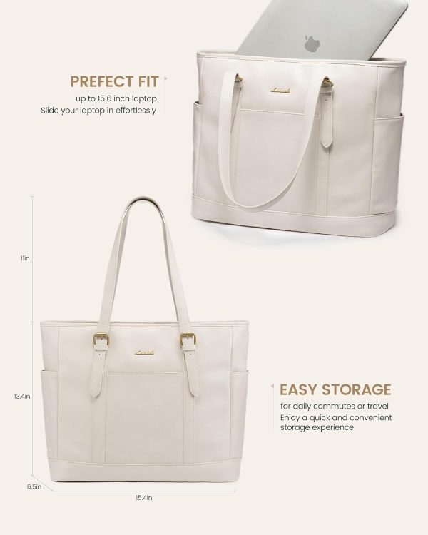 LOVEVOOK Laptop Tote Bag for Women,Vintage Leather Work Tote Bag for Women, 15.6 Inch Computer Briefcase Bag,Waterproof Teacher Business Office - Image 61
