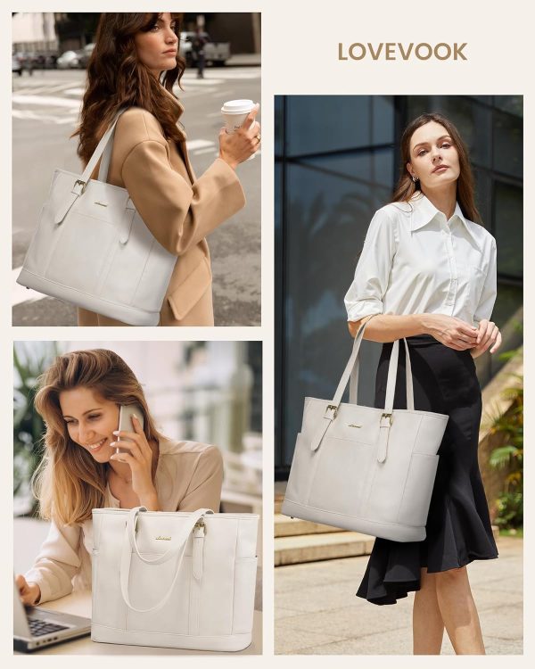 LOVEVOOK Laptop Tote Bag for Women,Vintage Leather Work Tote Bag for Women, 15.6 Inch Computer Briefcase Bag,Waterproof Teacher Business Office - Image 63