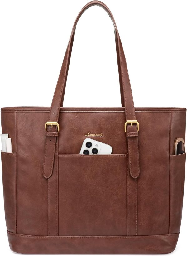LOVEVOOK Laptop Tote Bag for Women,Vintage Leather Work Tote Bag for Women, 15.6 Inch Computer Briefcase Bag,Waterproof Teacher Business Office - Image 65