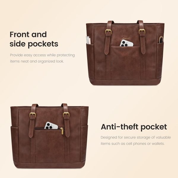 LOVEVOOK Laptop Tote Bag for Women,Vintage Leather Work Tote Bag for Women, 15.6 Inch Computer Briefcase Bag,Waterproof Teacher Business Office - Image 68