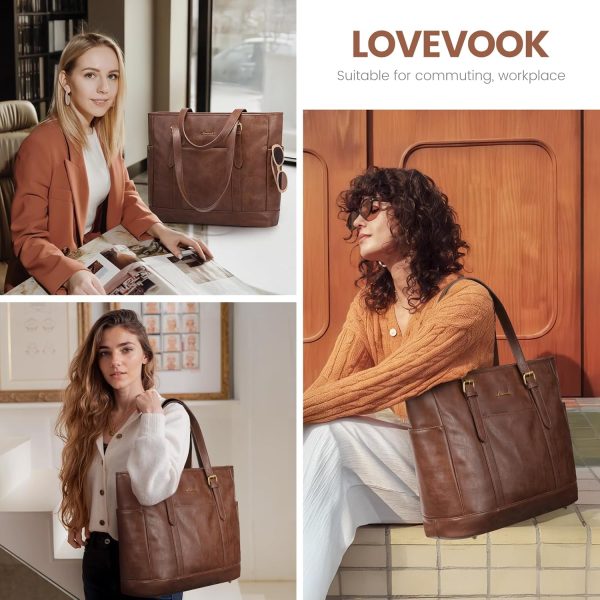 LOVEVOOK Laptop Tote Bag for Women,Vintage Leather Work Tote Bag for Women, 15.6 Inch Computer Briefcase Bag,Waterproof Teacher Business Office - Image 70