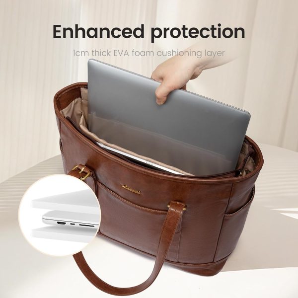 LOVEVOOK Laptop Tote Bag for Women,Vintage Leather Work Tote Bag for Women, 15.6 Inch Computer Briefcase Bag,Waterproof Teacher Business Office - Image 72