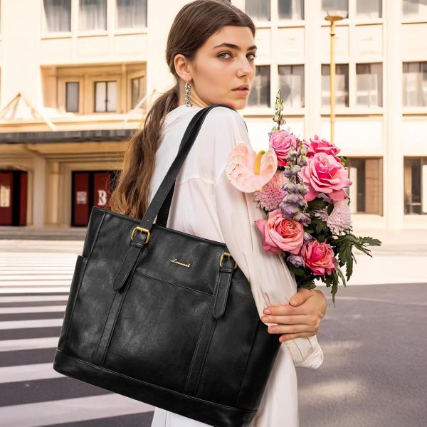 LOVEVOOK Laptop Tote Bag for Women,Vintage Leather Work Tote Bag for Women, 15.6 Inch Computer Briefcase Bag,Waterproof Teacher Business Office - Image 73