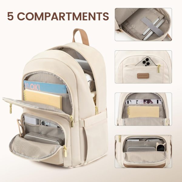 LOVEVOOK Travel Laptop Backpack for Women, Waterproof Work Backpack Fits 15.6 Inch Laptop, Large Computer Backpack for College, Beige - Image 2