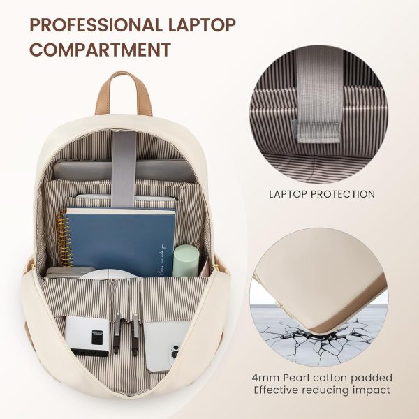 LOVEVOOK Travel Laptop Backpack for Women, Waterproof Work Backpack Fits 15.6 Inch Laptop, Large Computer Backpack for College, Beige - Image 3